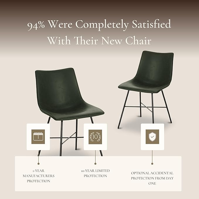 POLY & BARK Paxton Leather Dining Chairs – Set of 2 Modern Dining Room Chairs with Low Back – Faux Leather Upholstery and Matte Black Steel Base – Comfortable Seating for Stylish Interiors – Ivy Green