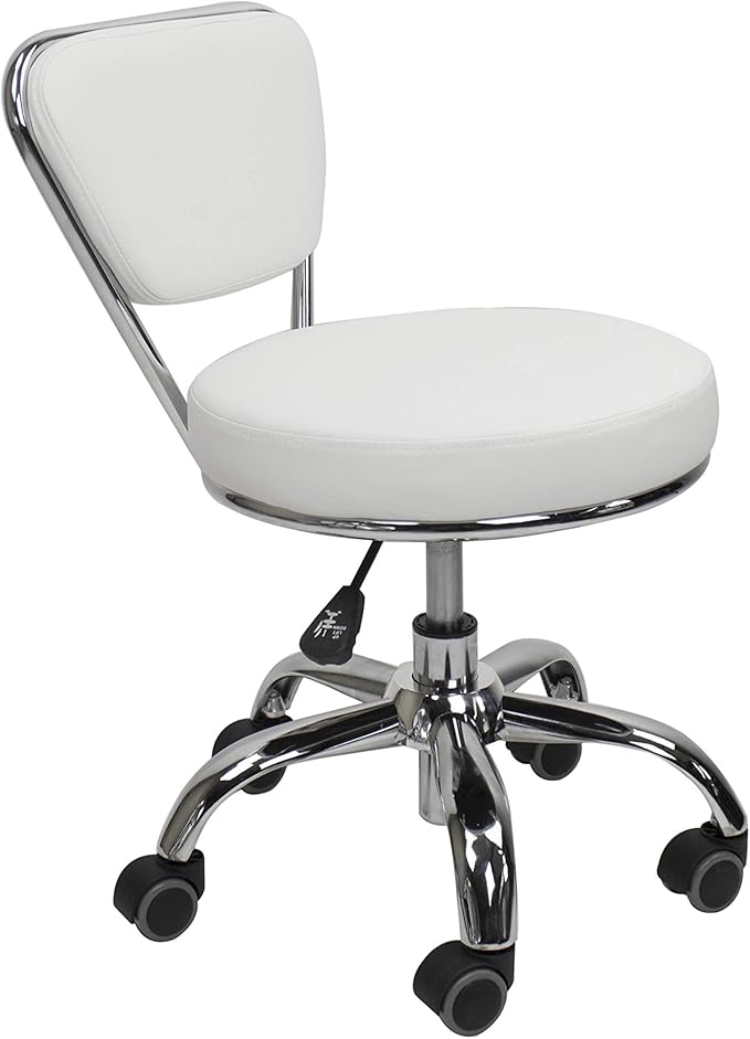 MAYAKOBA Dayton Garage Rolling Seat (White) Pneumatic, Short Stool with Adjustable Height 13"-15", Perfect for Garage Task, Home Cleaning, Bathroom Short Seat, Technician Task