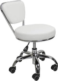 MAYAKOBA Dayton Rolling Stool with Backrest – White Pneumatic Seat, Adjustable Height 13"-15", Ergonomic Design for Home Office, Garage, Gardening, Lab, School, Mechanic Tasks
