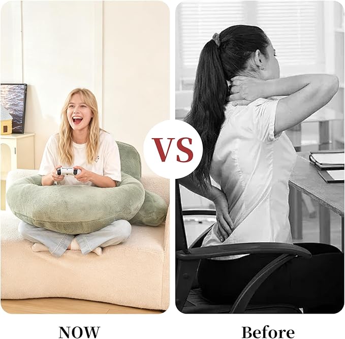 PAJEO Reading Pillow for Bed,U Shaped & Back Support Pillow for Bed,17" Backrest with Lumbar & Arm Support,Luxurious Faux Rabbit Fur,Gaming PillowFor Crochet/Reading/Watching TV,Green