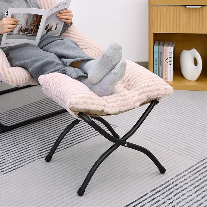 Mordchil HF 15"(H) Folding Ottoman, Foldable Footrest Stool, Portable Small Foot Stool for Couch, Collapsible Foot Rest Ottoman for Sofa, Accent Padded Ottomans for Living Room, Bedroom, Stripe Pink