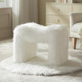 Vanity Stool Chair Small Footstool Ottoman Faux Fur Seating Backless Modern Foot Rest Ottoman Furry for Makeup Room Living Room Bedroom Entryway,White (Single 1)