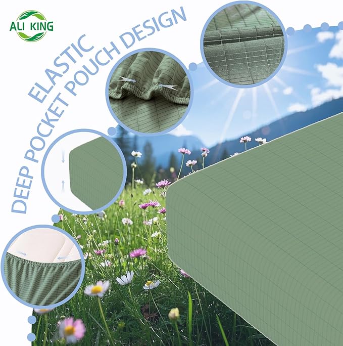 Ali King Grounding Sheets - Twin Size, Soft Cotton with Silver Fiber, 15'' Deep Pocket Earth Grounding Fitted Bed Sheets for Improved Sleep (Green, Twin 39''*75''*15'')