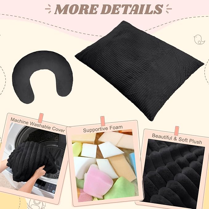 Homguava Giant Bean Bag Chair for Adults with Pillow, 4 in 1 Convertible Floor Cushion for Adluts, Memory Foamed Bean Bag Lounger with Washable Cover for Living Room, Bedroom