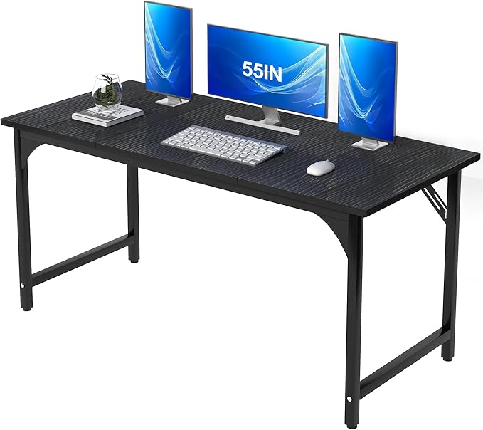 55 X 23.6 inch Computer Desk, Office Desk with Deeper & Thicker Desktop, Modern Simple Study Table with Sturdy Metal Frame & Large Legroom, Study Writing Work Desk for Home Office, Bedroom