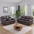 JBXBER Manual Recliner Sofa Set for Living Room, Leather Reclining Sofa Sets, Faux Leather Couch Set with Cup Holders, Drop-Down Table and Storage Console(Sofa and Loveseat,Brown)