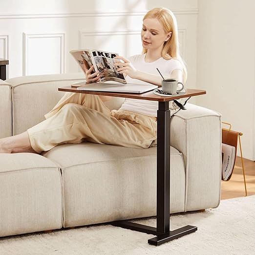 Mobile Bed Laptop Desk with Lockable Wheels and Height Adjustment Function Versatile Overbed Table for Hospital Bedside and Efficient Home Office, Brown