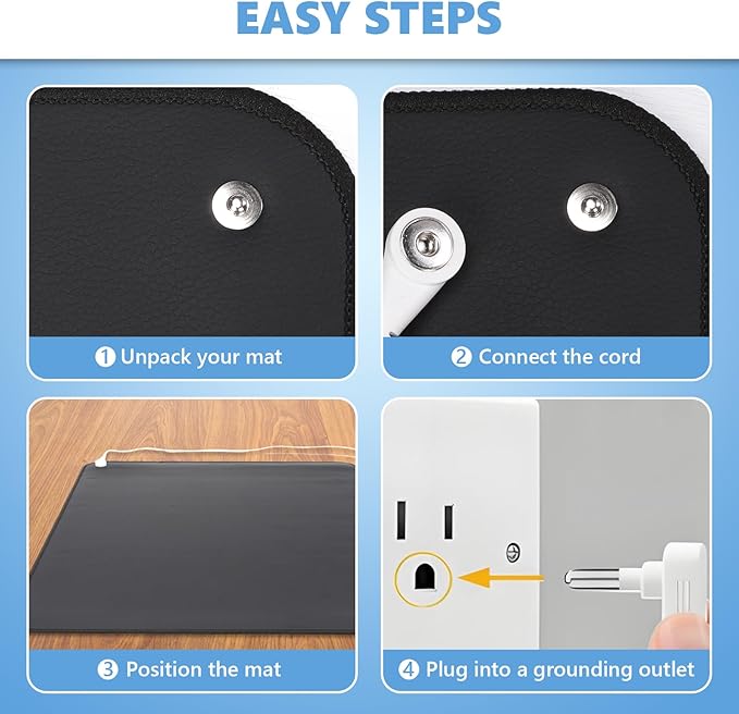 earthzhenxin Grounding Mat for Feet, Grounding Mat Improve Sleep, Relieve Pain, Conductive Mat for Magnetic Therapy, Earth Connected Pad for Home, Office and Work 1 Pack(Black 16"x24")