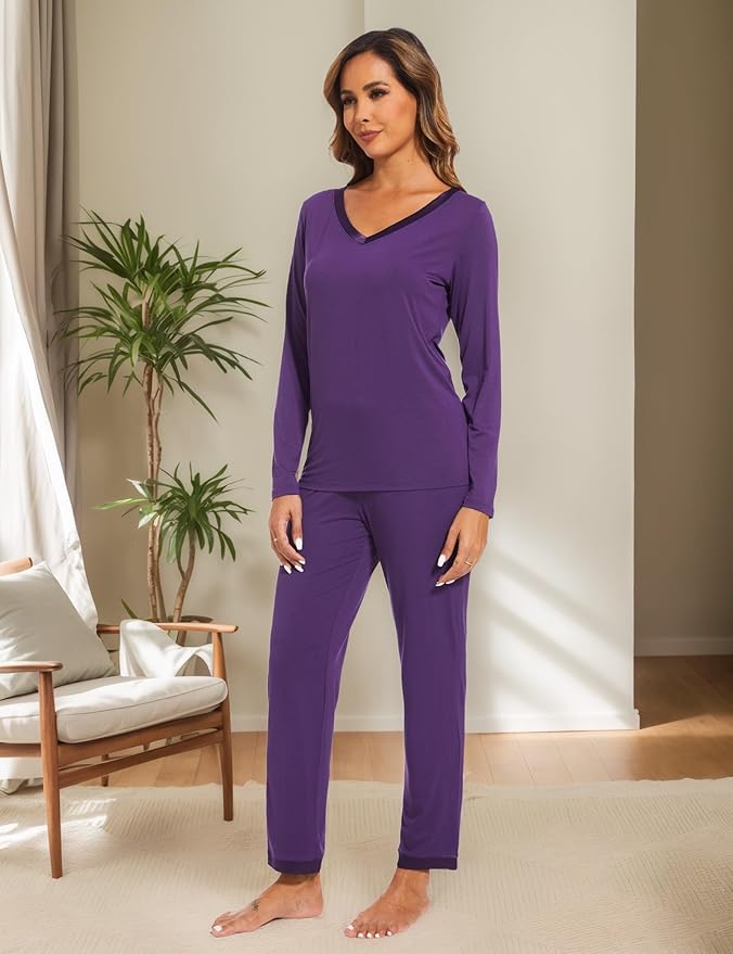 GYS Viscose from Bamboo Women's Pajama Sets Super Soft Long Sleeve Sleepwear Comfy Winter Pjs Sets S-4X