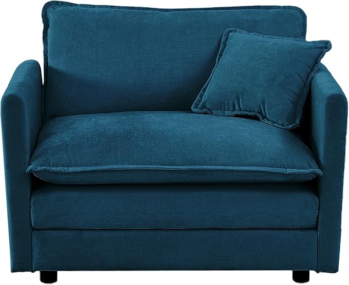 Aoowow Single Deep Seat Sofa Comfy Chenille Couch,Modern Upholstered Accent Armchair with Pillow for Living Room Bedroom Apartment(Blue)