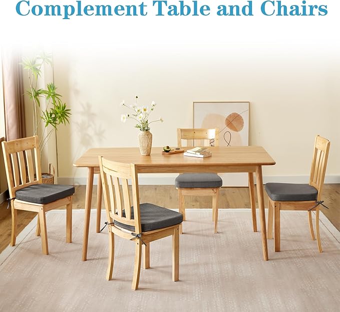 Chair Cushions for Dining Chairs Set of 6, Non Slip Kitchen Chair Pads, 17" x 16" x 2", Indoor Dining Chair Cushions with Ties, D-Shaped Seat Cushions for Kitchen Chairs, Dark Grey