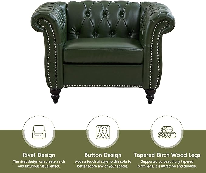 QHITTY Accent Chair, Chesterfield Chair Modern Leather Upholstered Chair with Tufted Back for Living Room Furniture (Green)