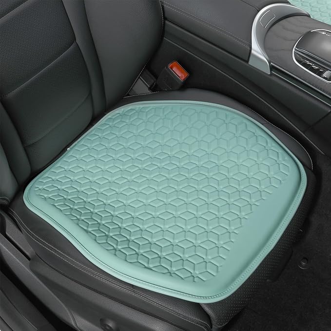 Binsheo Thin Gel Seat Cushion for Car Seat, Office Chair, Wheelchair, Golf Cart - Non-Slip Car Seat Cushions with 0.7 Inch Gel - Sciatica & Coccyx Pain Relief (Leather, Green)