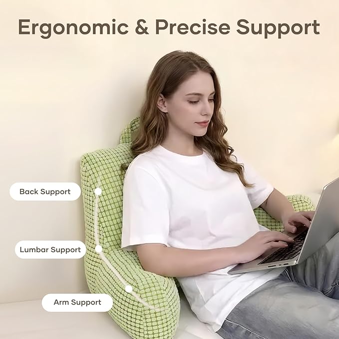NOONTIDE Reading Pillow with Top Handle,Uniquely Designed Soft Fabric, Ergonomic Back Support for Bed,Cover Washable Sit up Pillow,Watching TV/Gaming/Relaxing(Green)