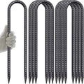 AAGUT Trampoline Stakes 16 Inch 8 Pack, 3/8 Inch Trampoline Tie Down Anchor Kit High Wind Heavy Duty, Black Coated Trampolines Accessories U Shaped Ground Rebar Stakes for Soccer Goal, Swing Set