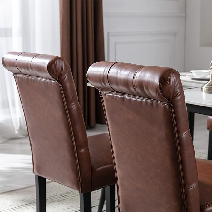 chairus Dining Chairs Set of 6 Mid Century Modern Living Room Chairs with Button Tufted High Back PU Leather Armless Chair Comfy Upholstered Side Chairs for Kitchen/Restaurant/Bedroom, Brown
