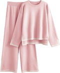 Tanming Women's 2 Piece Outfits Long Sleeve Knit Sweater Top Wide Leg Pants Lounge Sets Tracksuits