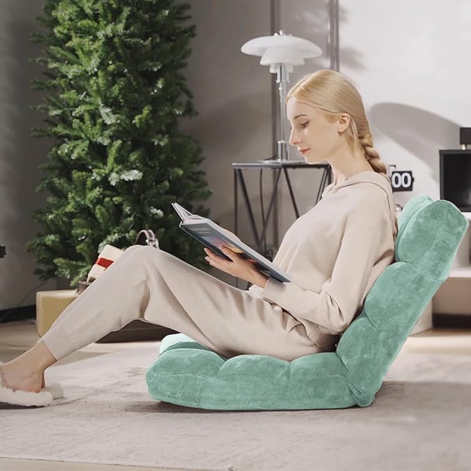 Giantex Floor Chair with Back Support, 14 Adjustable Position, Padded Sleeper Bed, Couch Recliner, Gaming Floor Chairs for Adults, Meditation, Gaming Chair Floor, Green