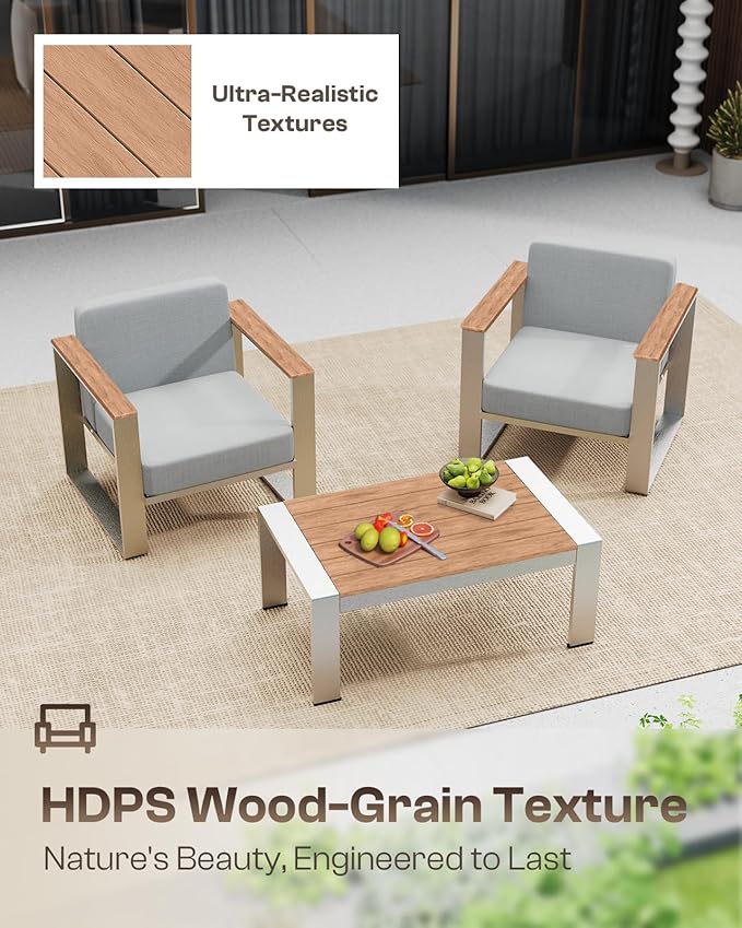ComfCove Aluminum Patio Furniture Set, 5 Seats Outdoor Patio Conversation Sets with Ergonomic Seat and Wide Washable Thick Cushions, Modern Outdoor Sectional Furniture for Balcony, Porch