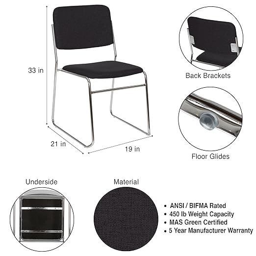 OEF Furnishings Padded Signature Stack Chair, Black