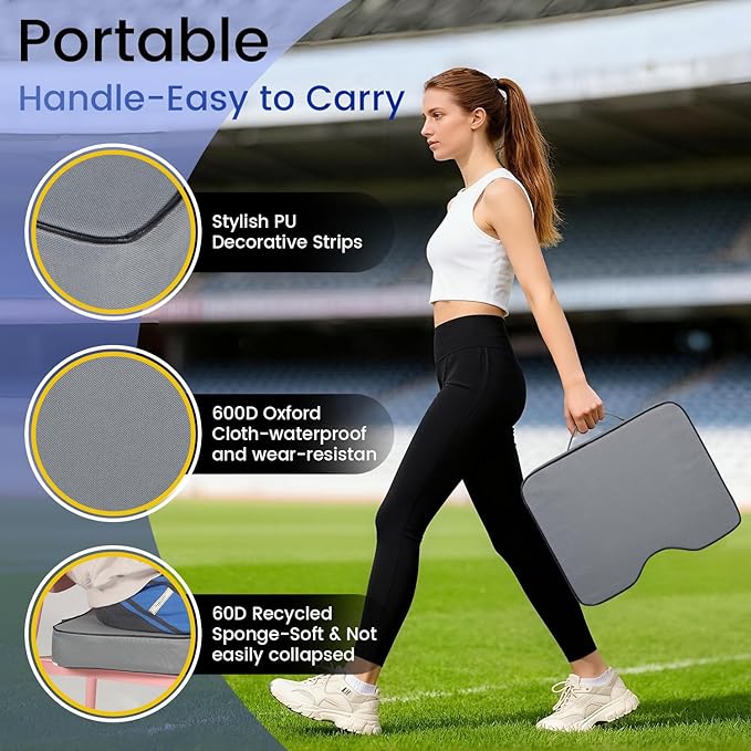 FirstGift 1-Pack 3.15" Stadium Seat Cushions - Portable Water-Resistant Bleacher Pads with Decorative Trim, Lightweight & Comfortable for Sports, Games, and Outdoor Events