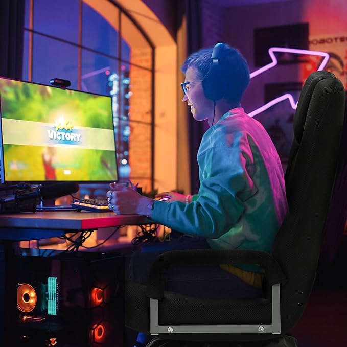 ACIPENSER Swivel Gaming Chair Multipurpose Floor Gaming Chair for Playing Video Games, TV, Reading w/Armrest Lumbar Support & 6 Adjustable Postion Backrest for Adults & Kids, Black