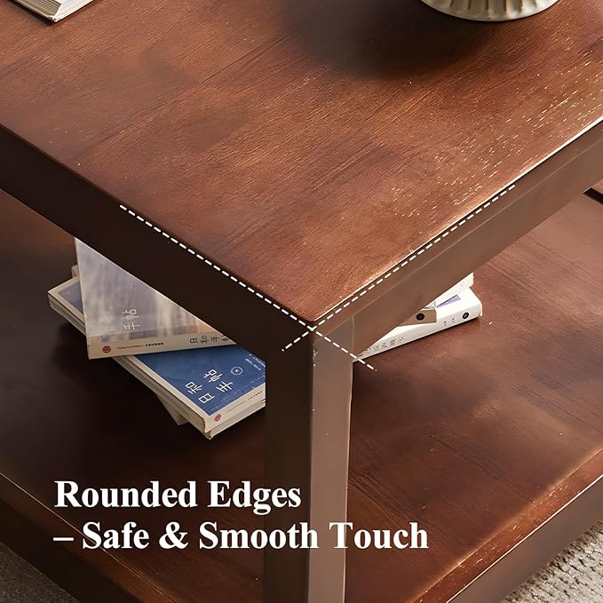 Cttasty Side Table, Solid Wood Square End Table with Storage Shelf, 2-Tier Coffee Table for Living Room, Rubber Wood Small Sofa Table, Nightstand 23.62 H x 23.62 W x 23.62 D Inches (Walnut)