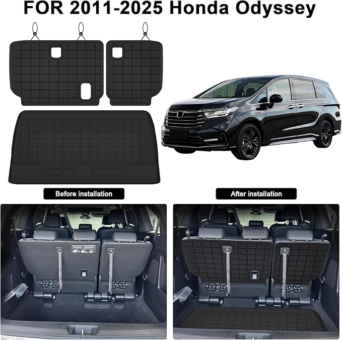 Cargo Mat for 2011-2025 Honda Odyssey & Backrest Mat,TPE All Weather Protection Car Trunk mat Covering The Backrest Accessories - Black
