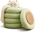 Wimarsbon Round Storage Ottoman, Modern Sherpa Footstool, Teddy Vanity Stool with Flip-Top Tray, Makeup Chair for Home Decor, Upholstered Footrest for Living Room & Bedroom (Green S)