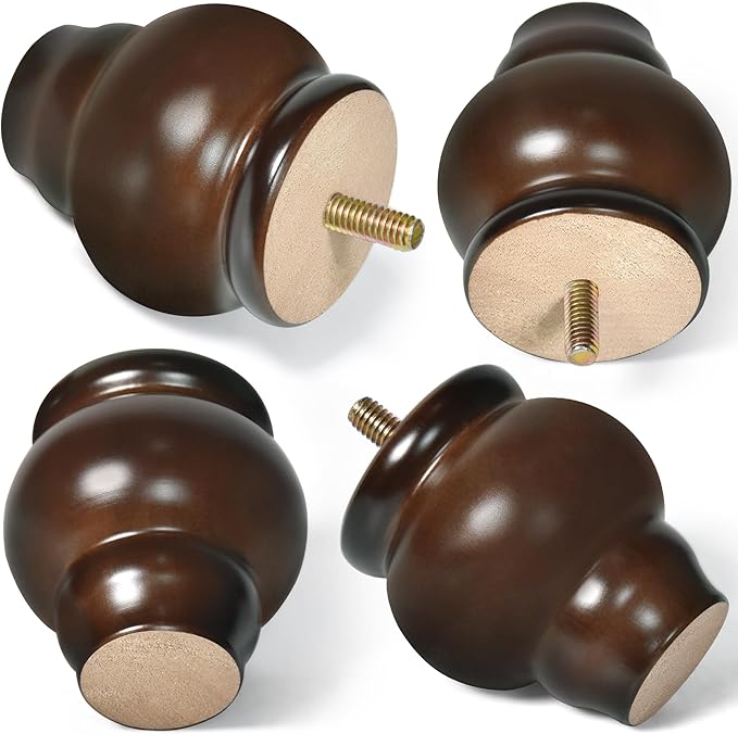 AORYVIC Furniture Legs, Wood Sofa Legs, Turned Couch Legs, Round Furniture Feet for Dresser, Sideboard, Recliner, Coffee Table (Dark Brown, 3 inch)