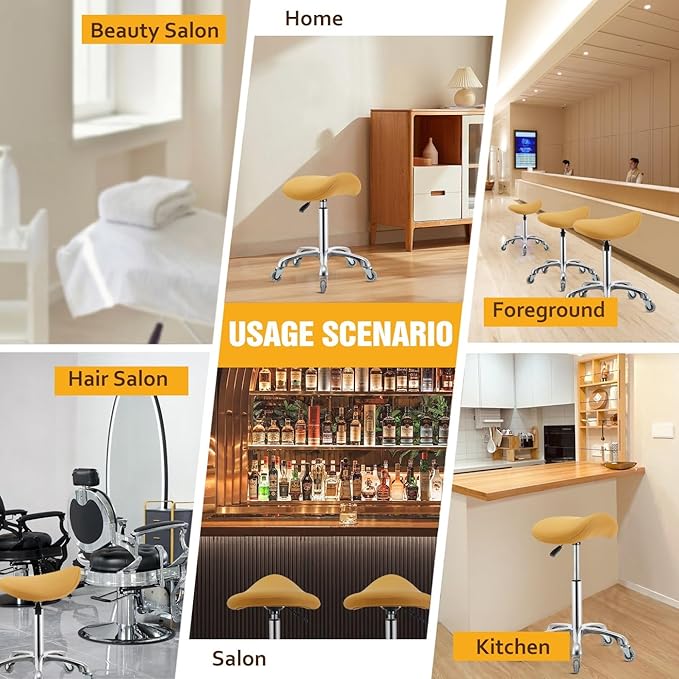 Nolasalon Saddle Stool Chair with Wheels,Ergonomic Swivel Rolling Height Adjustable for Salon Beauty Clinic Dentist Tattoo Home Office