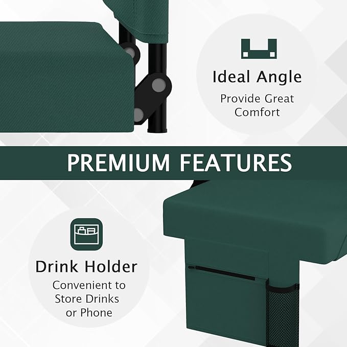 2pcs Stadium Seat for Bleachers with Back Support，Portable Bleacher Chairs with Back and Cushion，Includes Shoulder Strap and Cup Holder