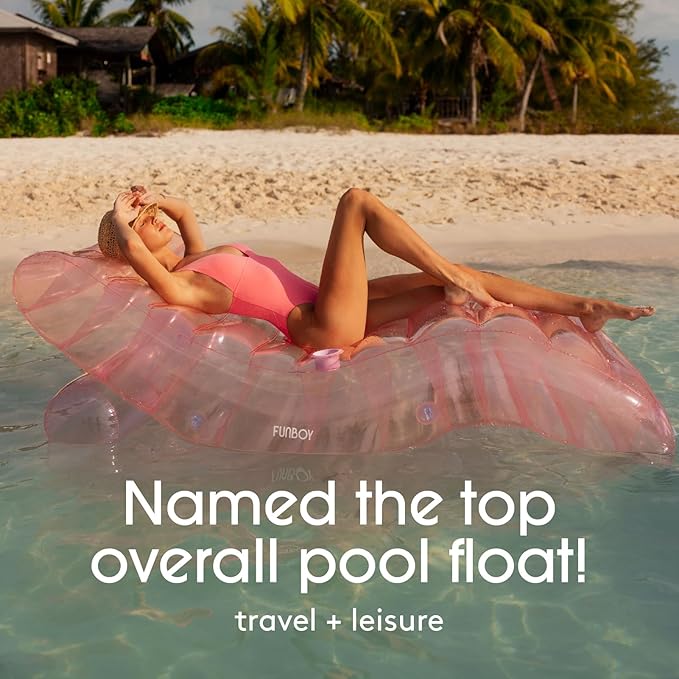 FUNBOY Giant Inflatable Luxury Clear Pale Pink Chaise Lounger, Chair Pool Float for Adults, Transparent Seaglass Green Material, Perfect for a Summer Pool Party