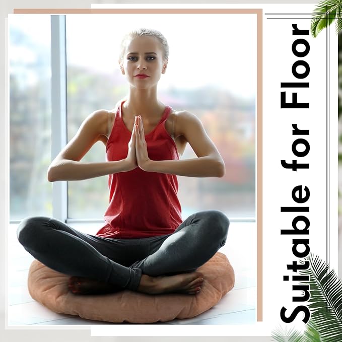 Jerify Floor Pillow Cushions 22 x 22 Inch Round Square Large Meditation Floor Pillow for Classroom Adult Meditation Picnic Party Cushion for Seating Gift Christmas(Round,Light Brown,2 Pcs)