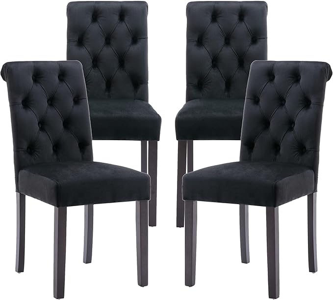 chairus Dining Chairs Set of 4 Mid Century Modern Living Room Chairs with Button Tufted High Back Velvet Armless Chair Comfy Upholstered Side Chairs for Kitchen/Restaurant/Bedroom, Black