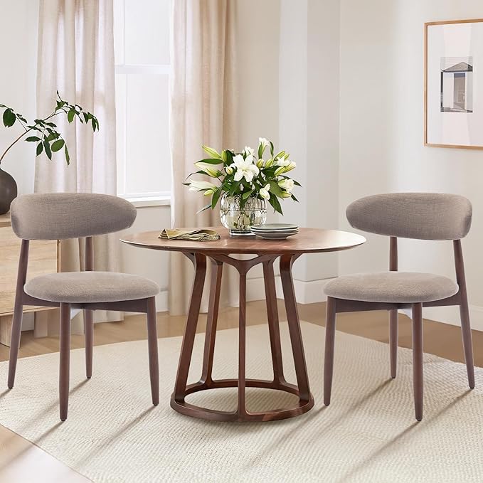 COLAMY Wooden Dining Chairs Set of 4, Modern Fabric Upholstered Kitchen Chairs, Farmhouse Dining Room Chair with Foot Pegs, Camel