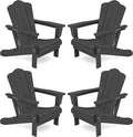 KINGYES Folding Adirondack Chair Set of 4, HDPE All-Weather Folding Adirondack Chair, Grey