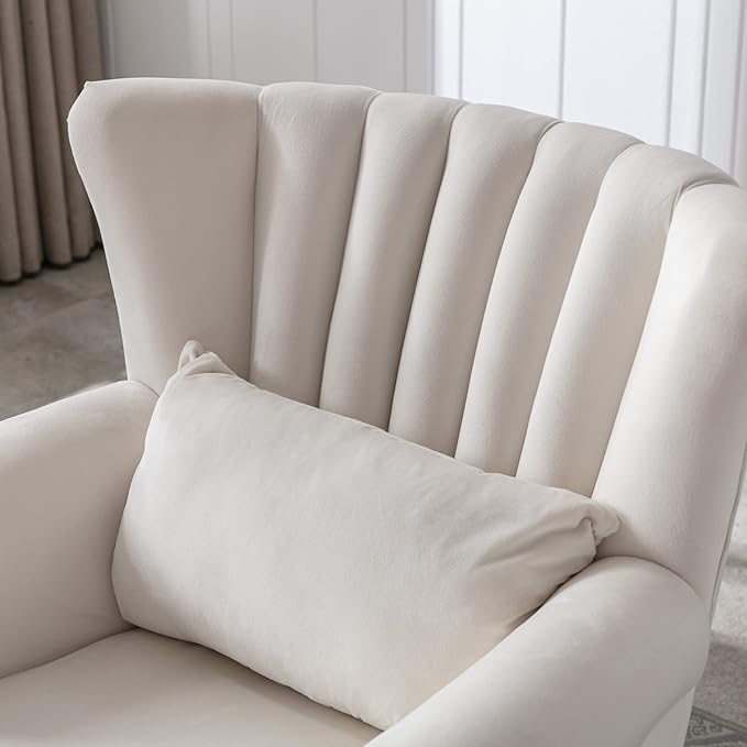 chairus Mid-Century Modern Accent Chairs Set of 2 Comfy Sofa Chairs Channel Back Armchairs with Small Pillow for Living Roon Bedroom Club - Velvet, Cream