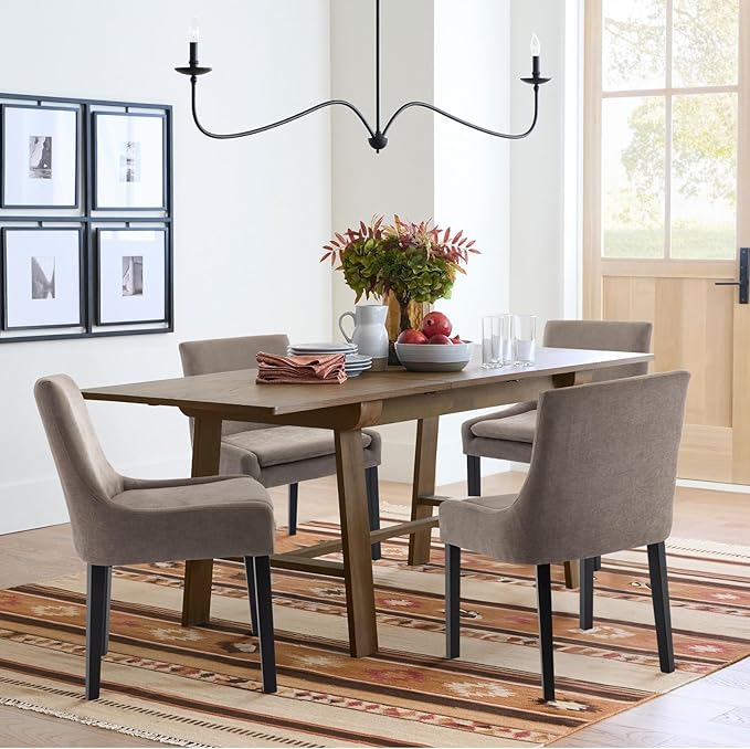 Dining Chairs Set of 2, Upholstered Corduroy Dining Room Chair with Wood Legs, Mid-Back Padded Kitchen Side Chairs for Dining Room, Blue
