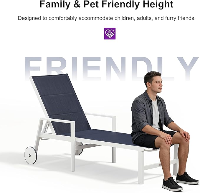 PURPLE LEAF Outdoor Chaise Lounge Set Adjustable Sunbathing Recliner with Armrest and Side Table for Poolside Beach Outside Patio Aluminum Chaise Lounger Navy Blue