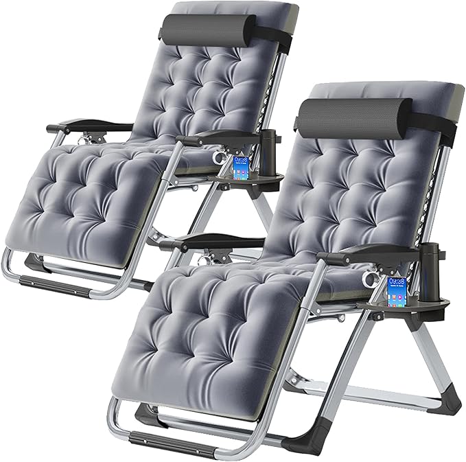 ABORON 2 Pack Zero Gravity Chair, Outdoor Lounge Chairs Sun Loungers with Removable Cushion,Headrest,Cup Holder,Reclining Patio Lounger Chair for Indoor and Outdoor