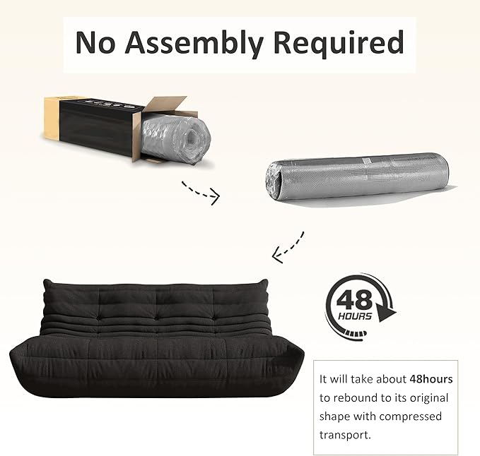Bean Bag Chair, Oversized Bean Bag Chair for Living Room, Fireside Chair for Adults with Memory Foam Filled, Big Accent Lounge Floor Sofa for Reading, Relax, No Assembly Required. (Black 3-Seater)