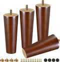 FoDau770 Brown Rubber Wood Furniture Legs 6 Inches, Straight Tapered Wood Feet Mid Century Sofa Legs Set of 4, 5/16" UNC Furniture Feet for Cabinet Couch Dresser Chair Ottoman Table