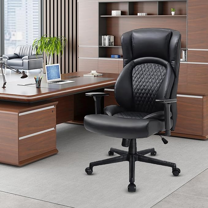CLATINA Big & Tall Executive Managerial Chair, Heavy Duty Ergonomic Leather Office Desk Chair, High Back Computer Task Chair with 3D Adjustable Arms and Lumbar Support for Home Office, Black, 400LBS