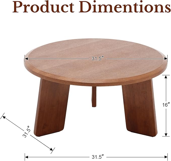 Janoray Modern Wood Coffee Table Small Desk Farmhouse Round Coffee Table Floor Table Couch Table Easy Assembly for Living Room/Office/Reception/Sofa Couch End, Walnut