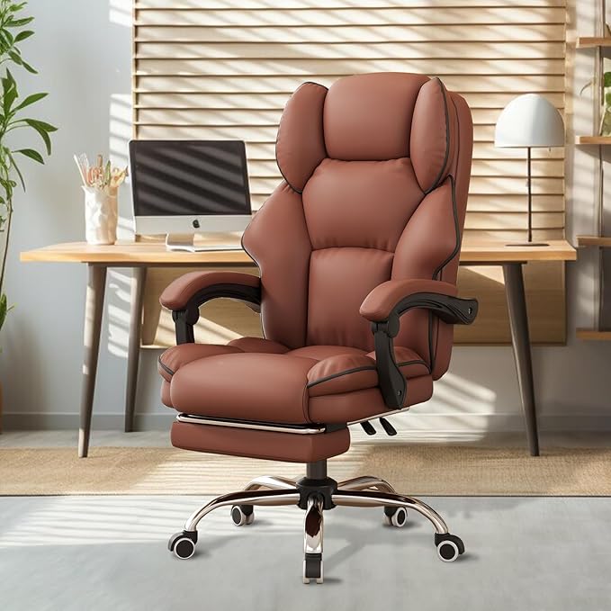 HDHNBA Office Chair High Back Executive Desk Chair Computer Gaming Chair with Foot Rest Swivel Work Chairs Ergonomic Office Chairs, Brown