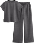 PRETTYGARDEN 2 Piece Outfits For Women Casual Tracksuit Short Sleeve Tops And Wide Leg Long Pants Matching Lounge Sets