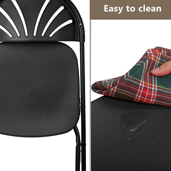 Folding Chairs 10 Pack, Heavy-Duty Plastic Foldable Chairs with Sturdy Metal Frame, 350 lbs Capacity, Fashion Stackable Portable for Weddings, Parties, Office, Indoor, Outdoor Events, Black