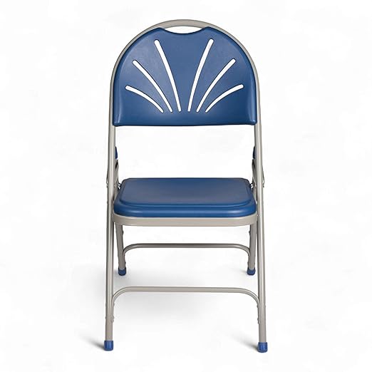 OEF Furnishings OEF1100 Series Premium Heavy-Duty Plastic Folding Chairs, Commercial Fanback Event Chairs with Triple Brace and 500 lb Capacity (4-Pack, Blue Plastic with Gray Frame)
