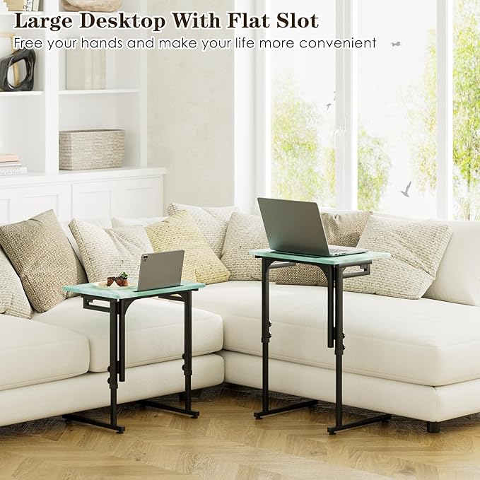 Fleecy day Folding TV Tray Table,Adjustable TV Dinner Table with Sturdy MDF Top,Eating Trays for Living Room with No Assembly Required (Sea Blue)